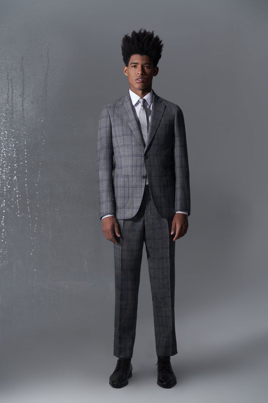 Loro Piana Capolavoro Grey Blue Checked Bespoke Suit | Niviosuits