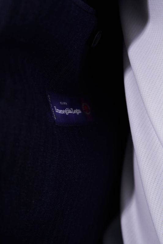 Zegna Navy Herringbone Striped Bespoke Blazer | Niviosuits