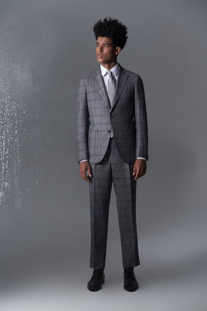 Loro Piana Capolavoro Grey Blue Checked Bespoke Suit | Niviosuits