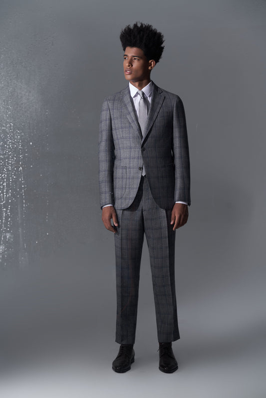 Loro Piana Capolavoro Grey Blue Checked Bespoke Suit | Niviosuits