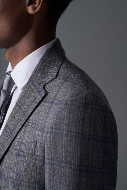 Loro Piana Capolavoro Grey Blue Checked Bespoke Suit | Niviosuits