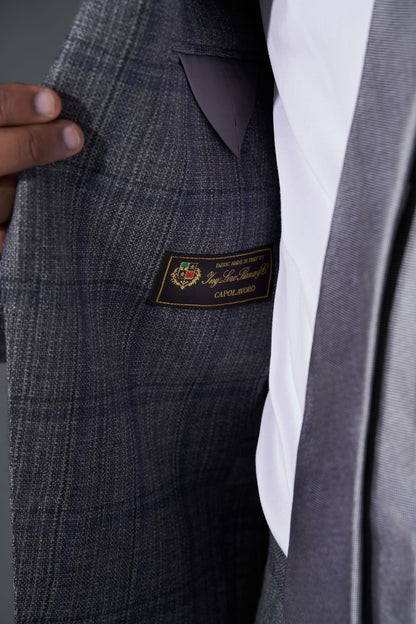 Loro Piana Capolavoro Grey Blue Checked Bespoke Suit | Niviosuits