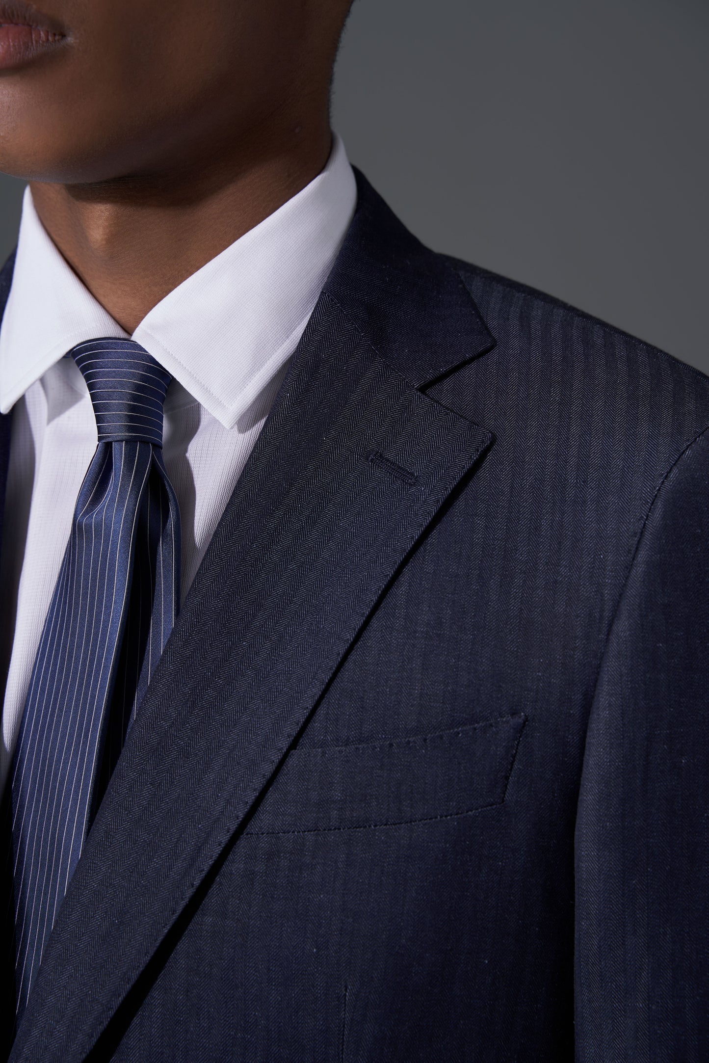 Zegna Navy Herringbone Striped Bespoke Blazer | Niviosuits