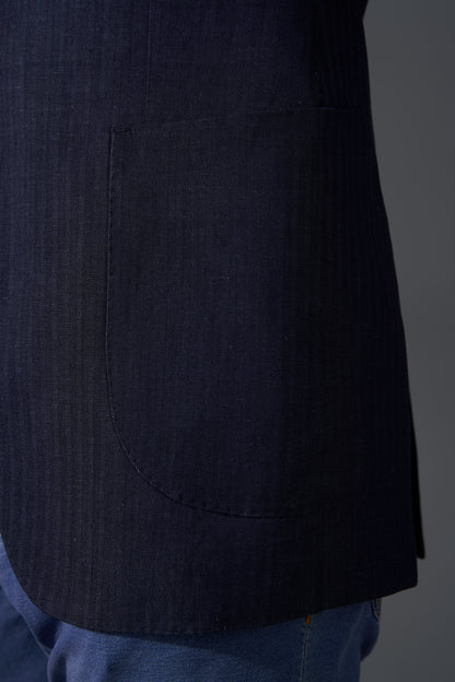 Zegna Navy Herringbone Striped Bespoke Blazer | Niviosuits