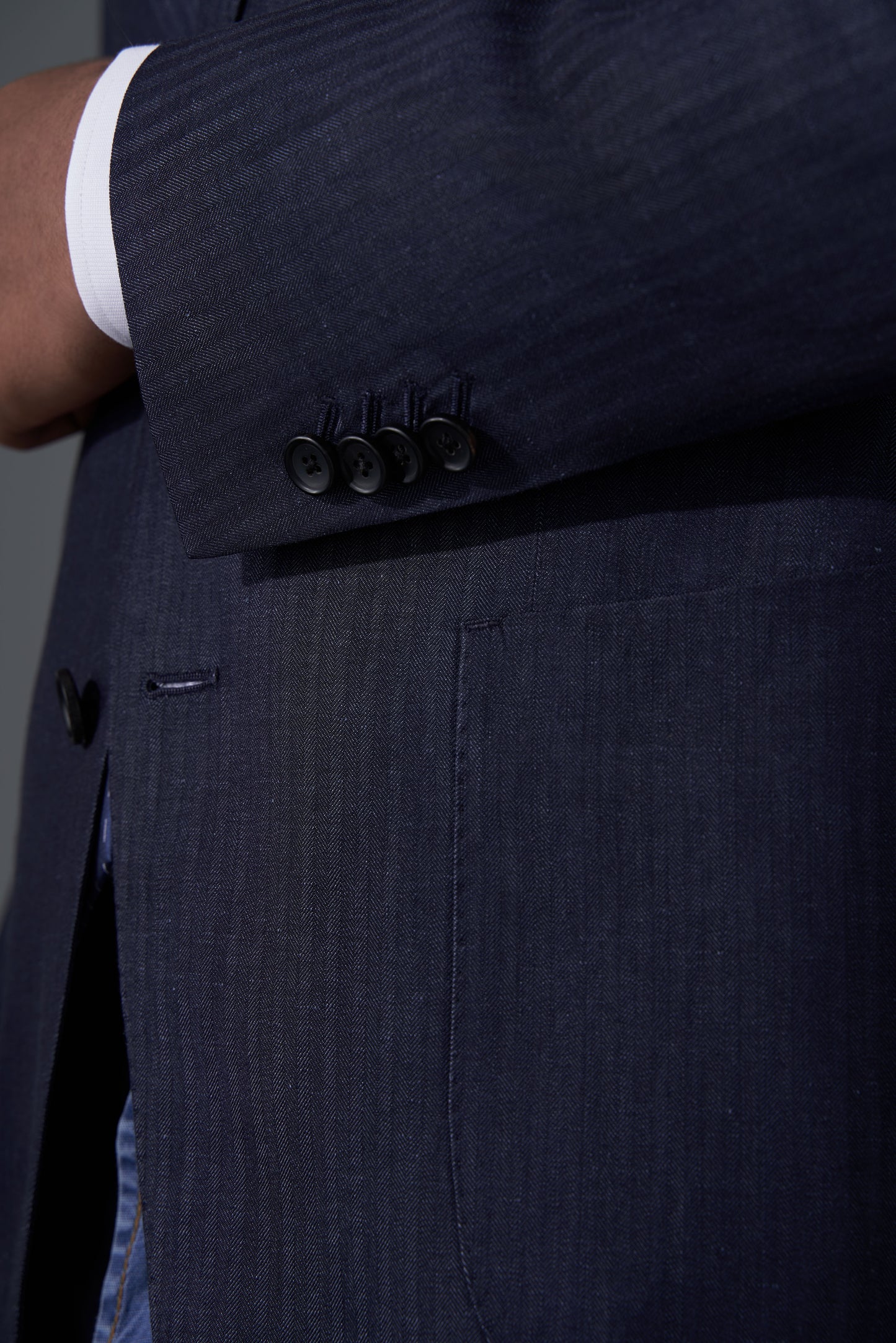 Zegna Navy Herringbone Striped Bespoke Blazer | Niviosuits